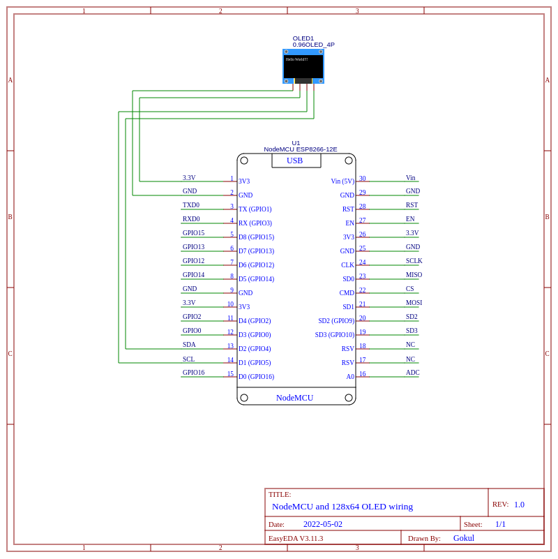 Wiring schematic for the ESP8266 and OLED