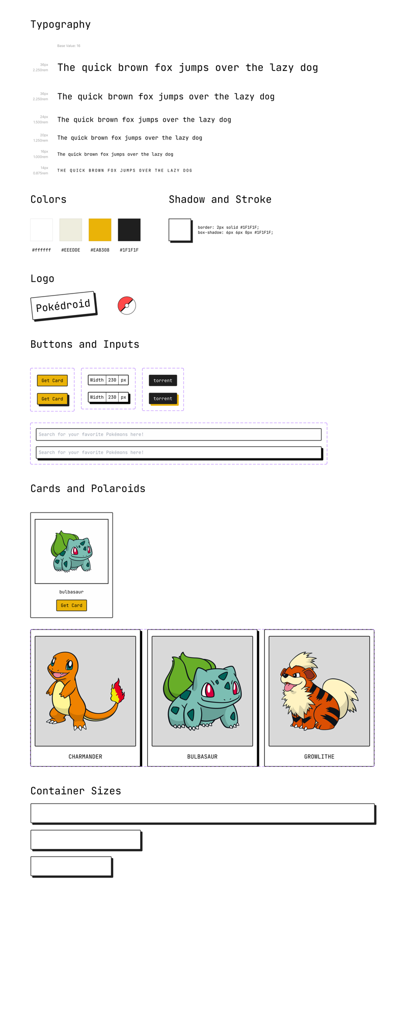 Design system — type scale, palette, shadow/stroke, and the card components