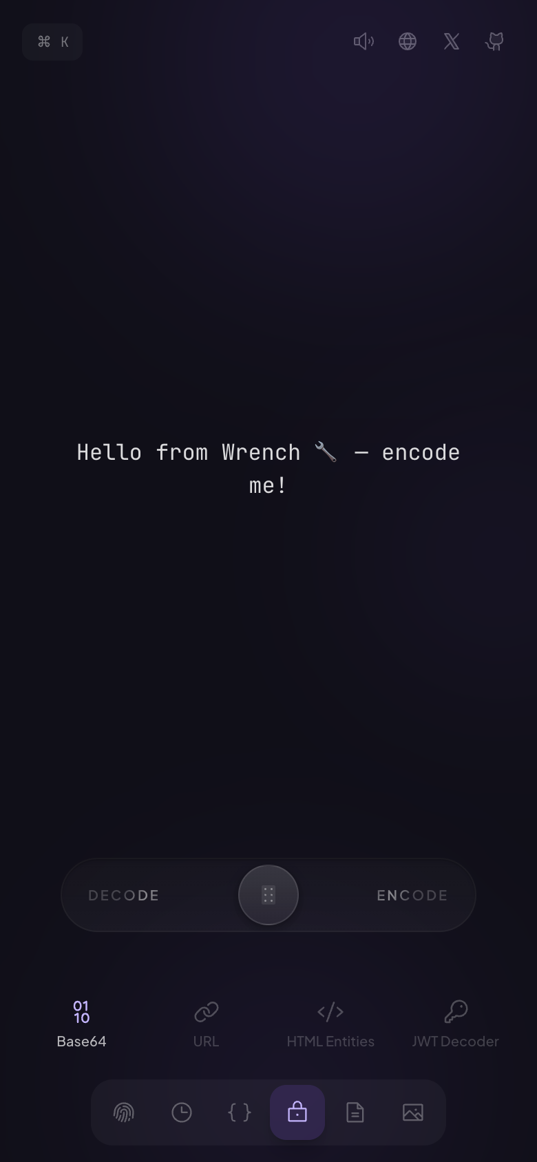 Mobile — swipe to encode or decode
