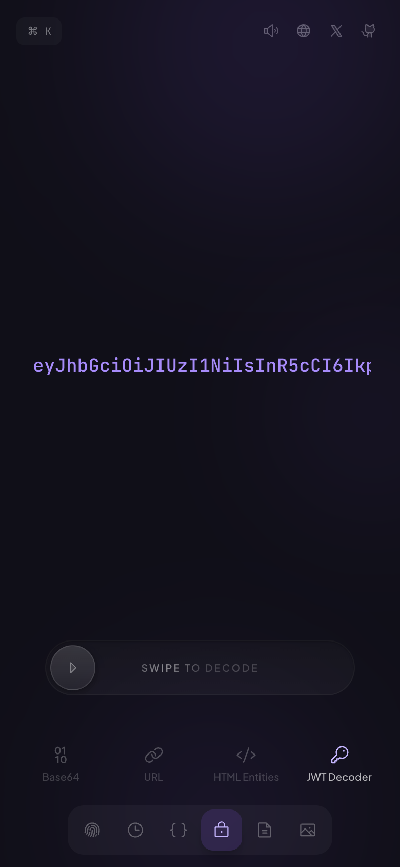 Mobile — swipe to decode a JWT